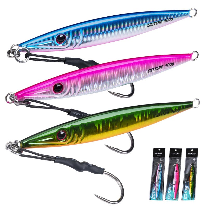 Goture Fishing Jig 80-200g with Assist Hook, Vetical Jig Saltwater, Speed Fast Jigging Spoon Lure, Deep Sea Fishing Lures for Tuna, Kingfish, Bluefin, Yellowfin, Snappers, Groupers, Striper, Salmon